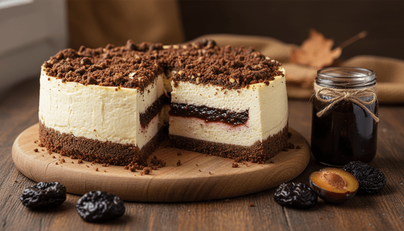 Sernik królewski z powidłami śliwkowymi